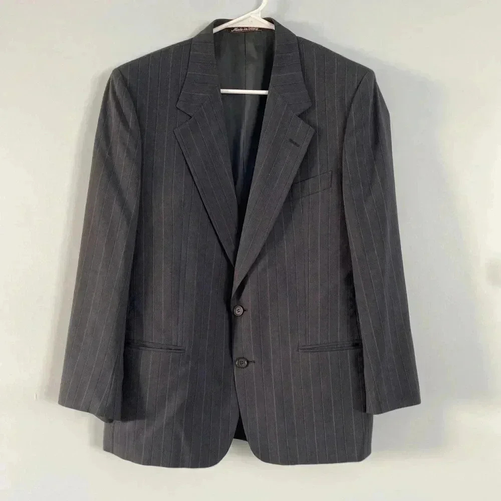 Valentino Uomo 100% Virgin Wool Preppy Pinstripe Blue Blazer Sz 39S Medium Acade